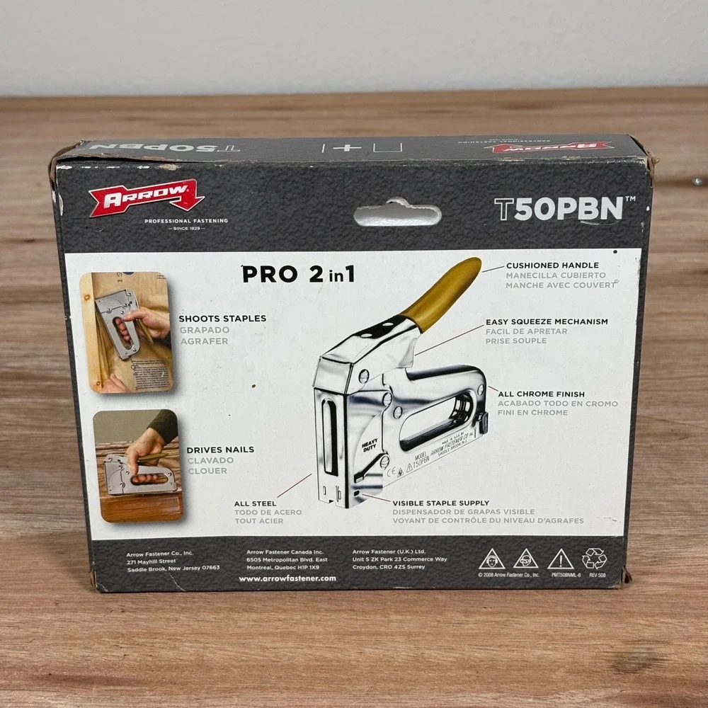 Arrow T50PBN Pro 2 in 1 Heavy Duty Staple Gun and Brad Nailer Chrome Finish